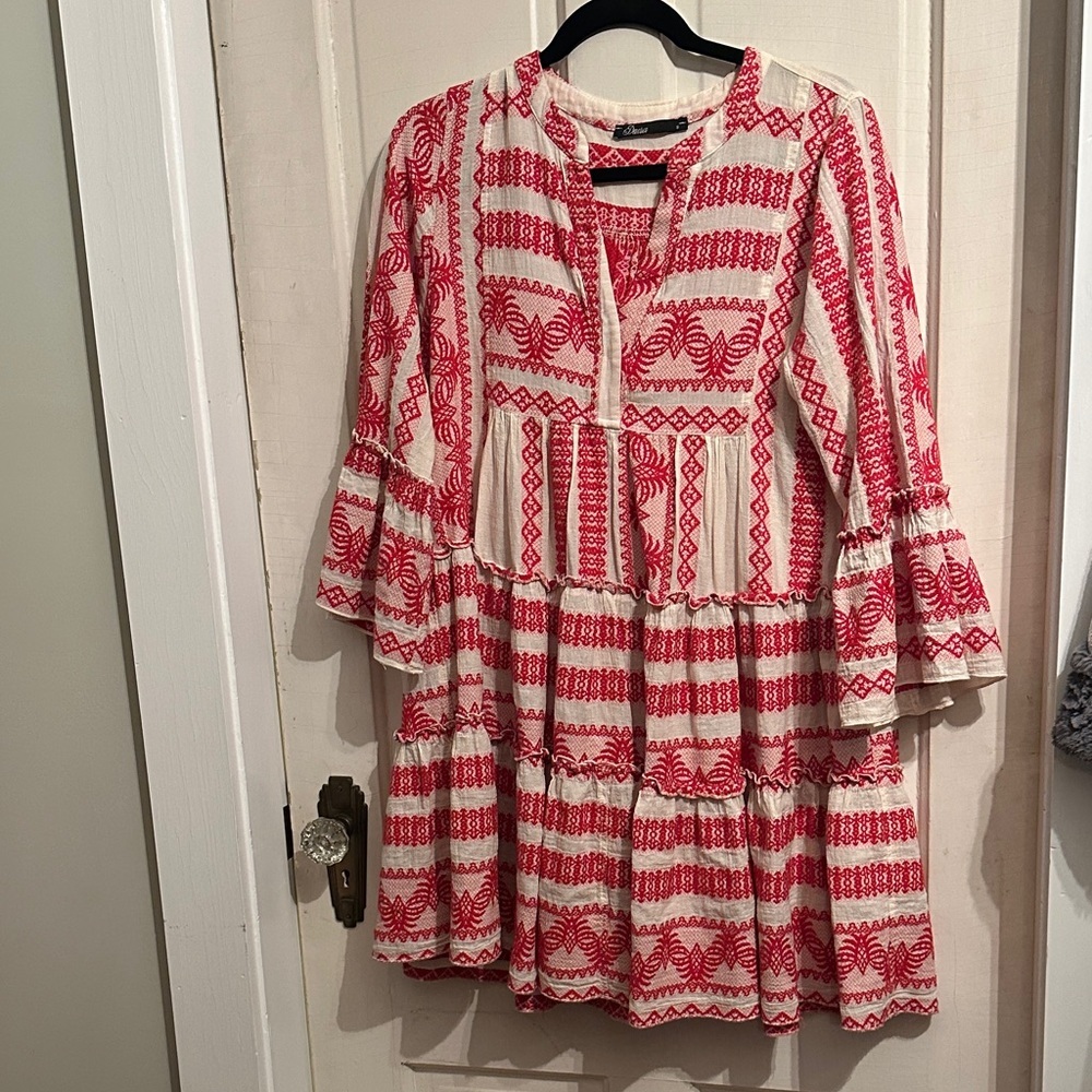 Anthropologie Devotion TWINS Red Mini Dress 100% cotton bohemian festival S - Picture 5 of 10